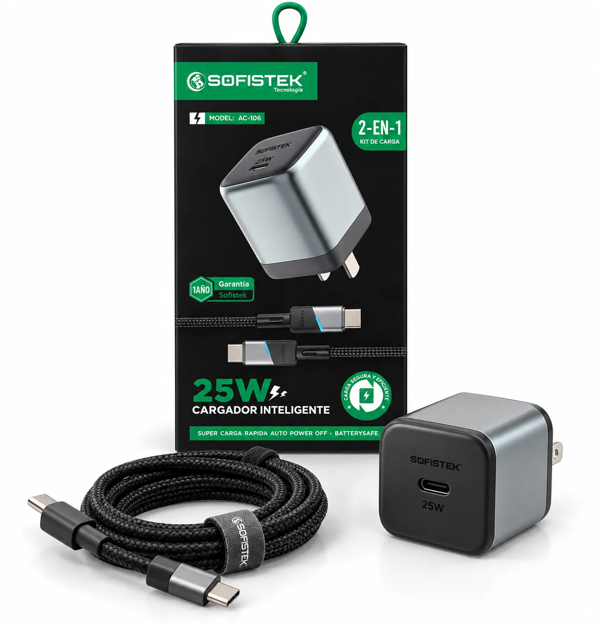 Cargador Sofistek PD 25W con Cable Tipo C a Tipo C